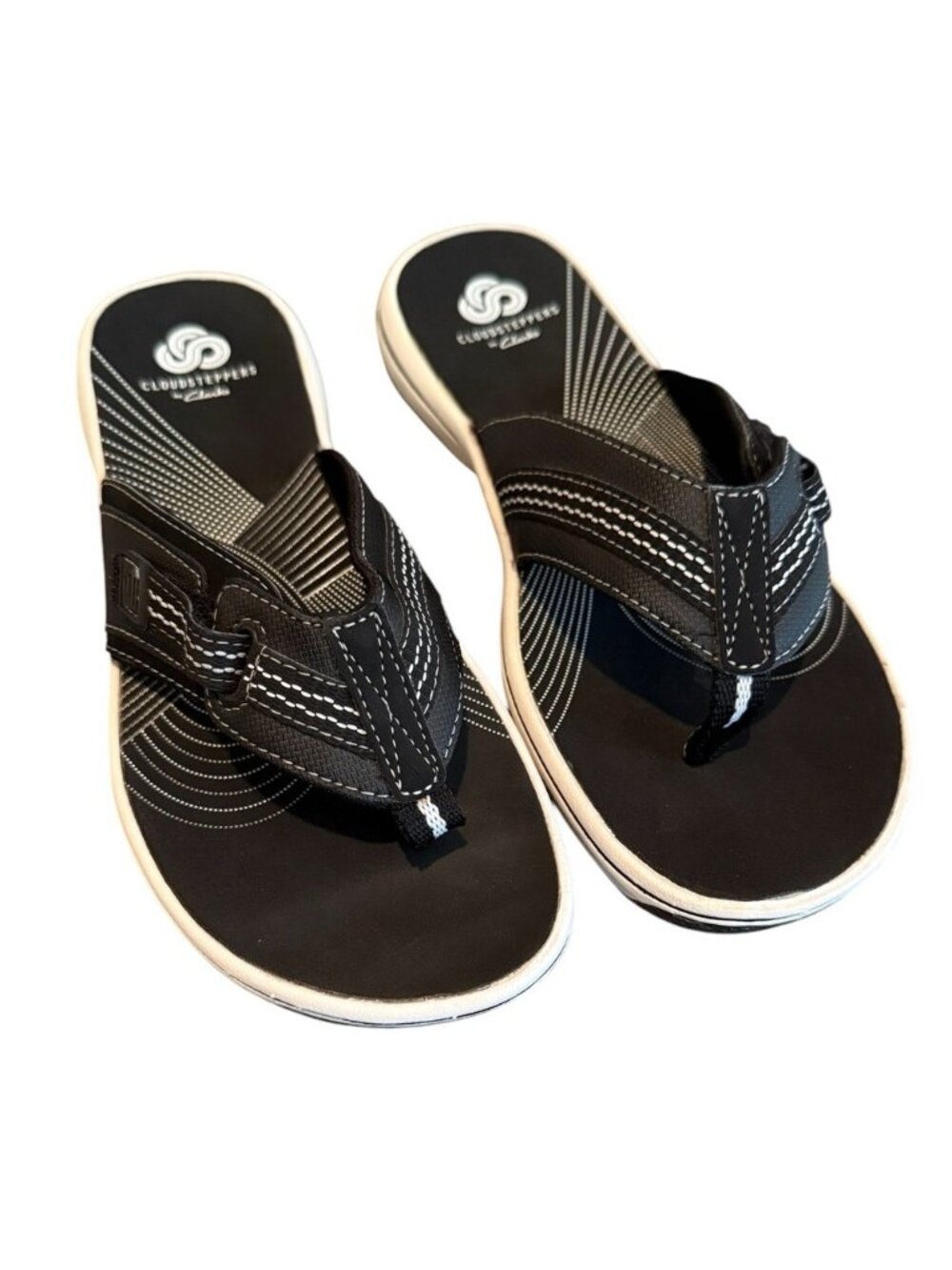 Clarks SIZE 6 Womens Cloudsteppers Flip Flop Sandals Brinkley Drift Black NEW FT